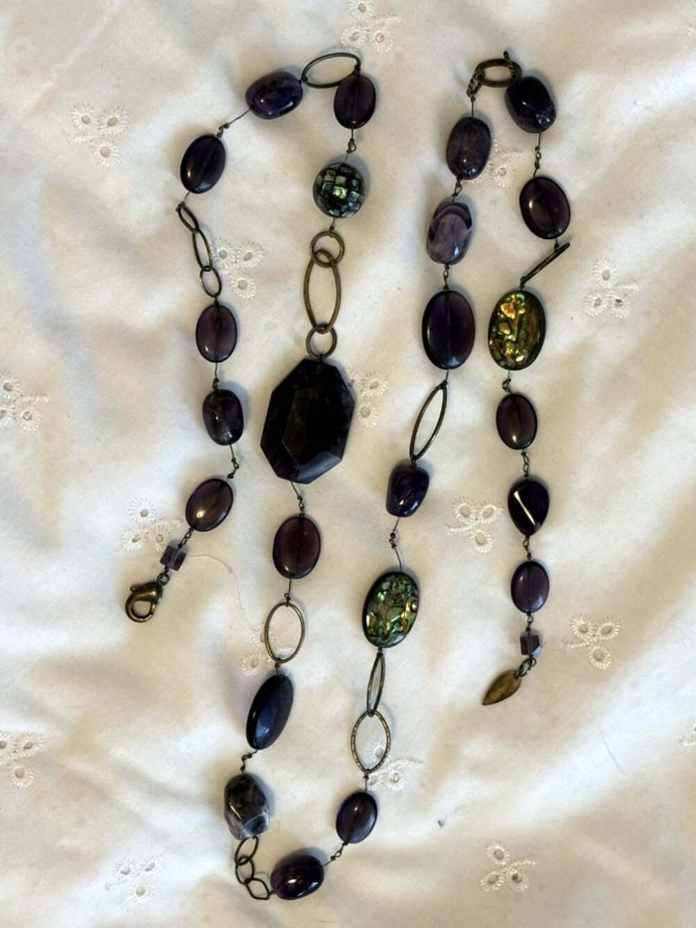 Vintage Genuine Amethyst & Abalone Shells Stones Coldwater Creek Necklace / Belt